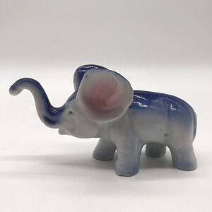 Vintage Miniature Ceramic Blue & White Elephant Figurine Japan 4.5 x 2.5 inches